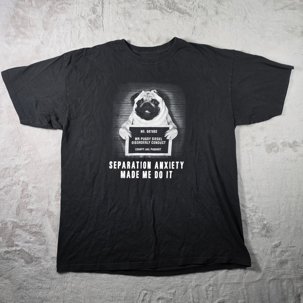 Unbranded Pug Mugshot Graphic T-Shirt Mens XL Black Funny Dog Humor Tee